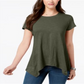 Style & Co Women's Sharkbite Hem Solid Top Green Size XL