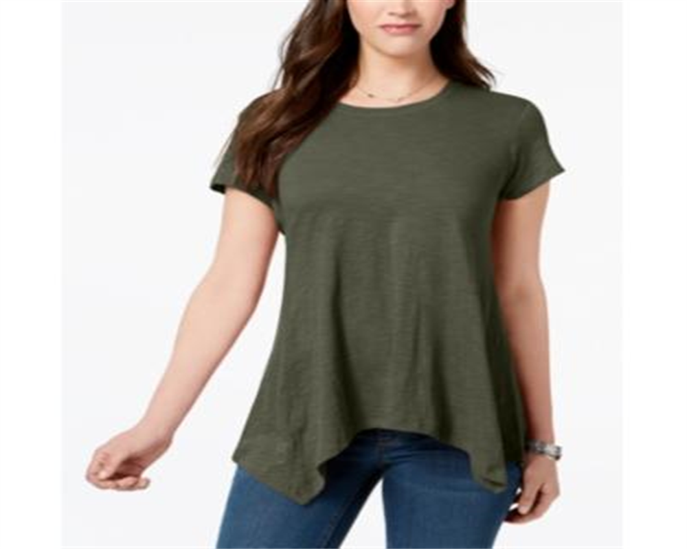 Style & Co Women's Sharkbite Hem Solid Top Green Size XL