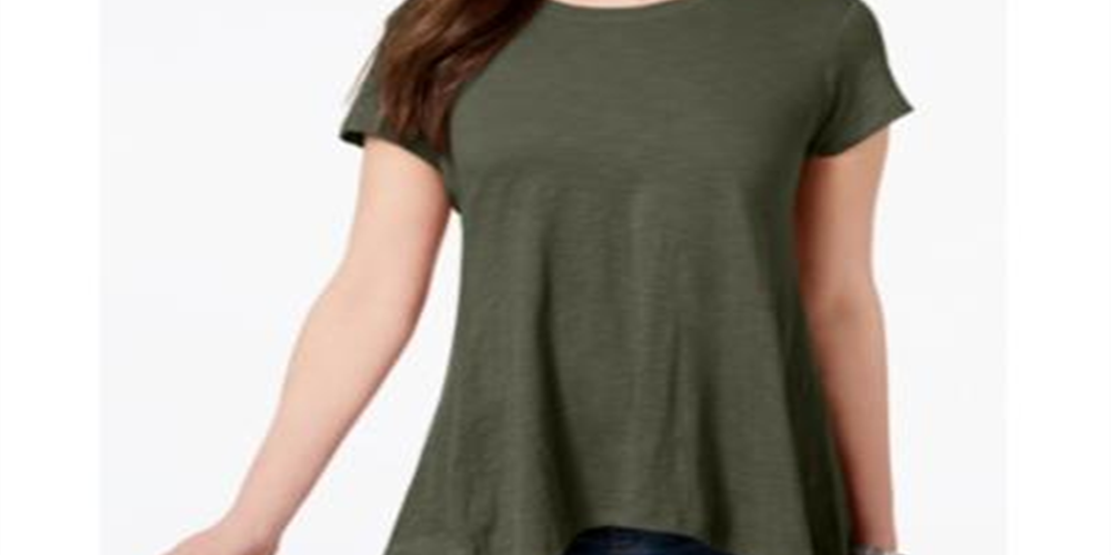 Style & Co Women's Sharkbite Hem Solid Top Green Size XL