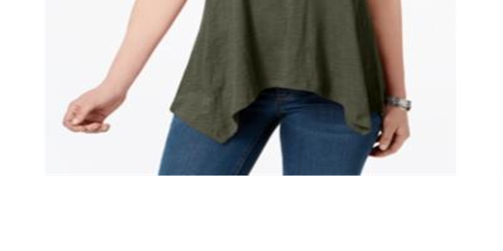 Style & Co Women's Sharkbite Hem Solid Top Green Size XL