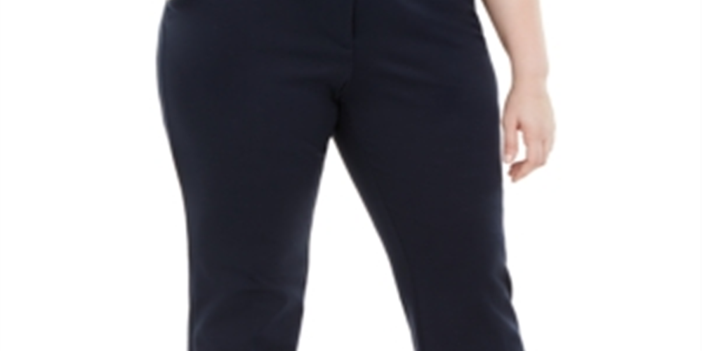 Alfani Women's Tummy Control Faux Leather Trim Trousers Blue Size Petite Small