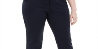 Alfani Women's Tummy Control Faux Leather Trim Trousers Blue Size Petite Small