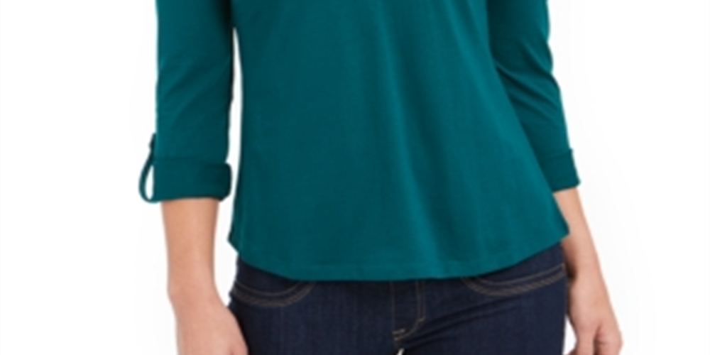 Charter Club Women's Supima Cotton Split Neck Top Green Size Medium