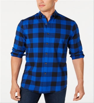 Club Room Men's Button Down Plaid Casual Shirt Blue Size Medium