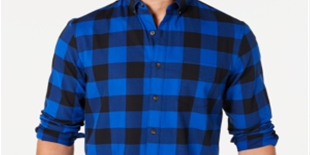 Club Room Men's Button Down Plaid Casual Shirt Blue Size Medium
