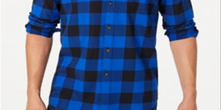 Club Room Men's Button Down Plaid Casual Shirt Blue Size Medium