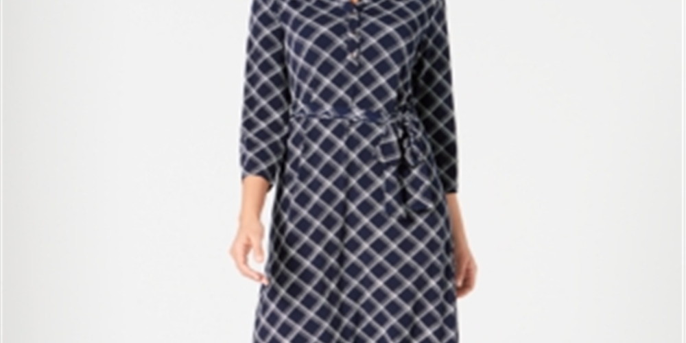 Charter Club Women's Plaid Polo Shirtdress Blue Size X-Large