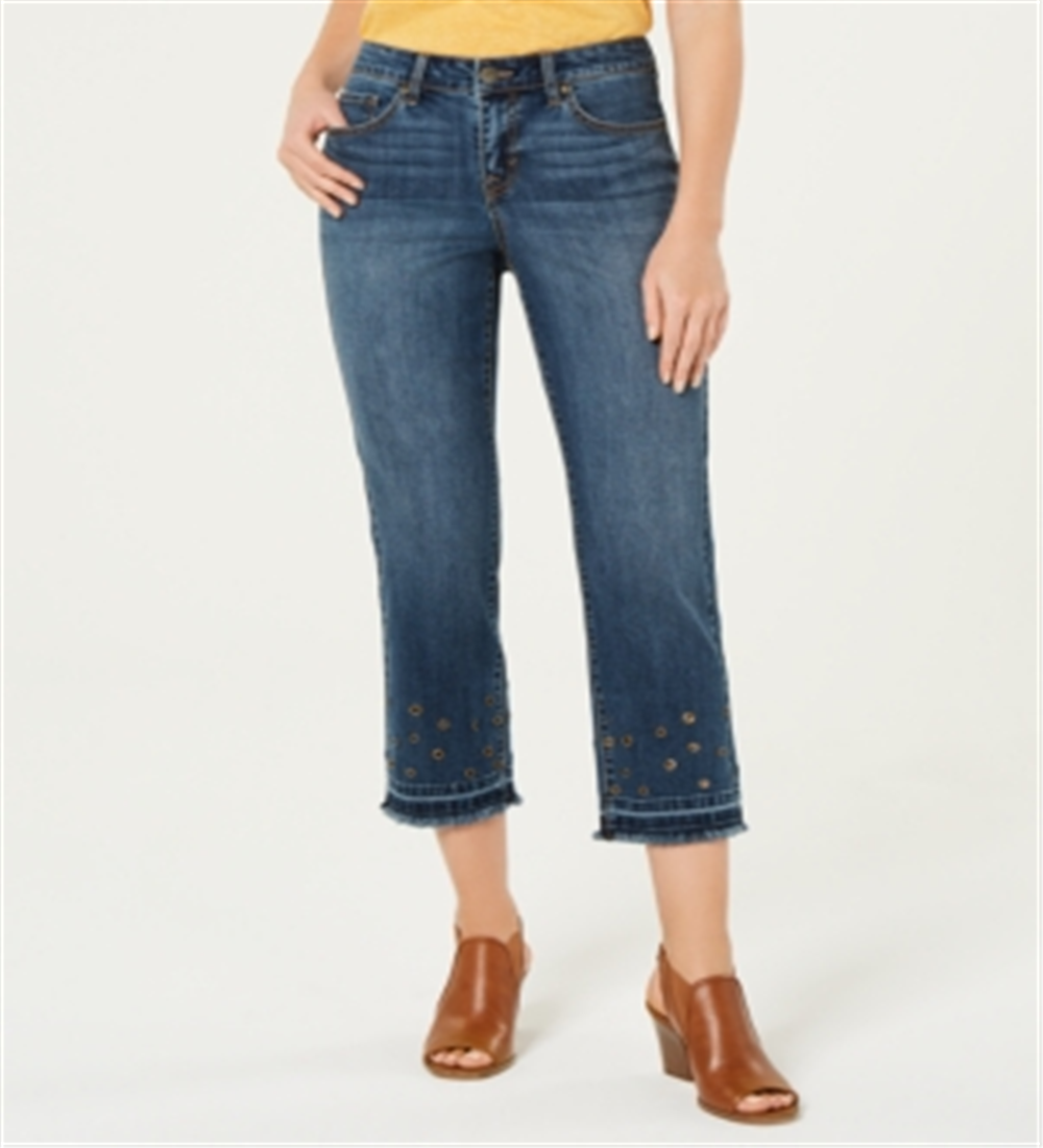 Style & Co Women's Grommet TrimStraight Leg Cropped Jeans Blue Size 6