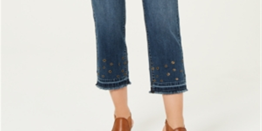 Style & Co Women's Grommet TrimStraight Leg Cropped Jeans Blue Size 6