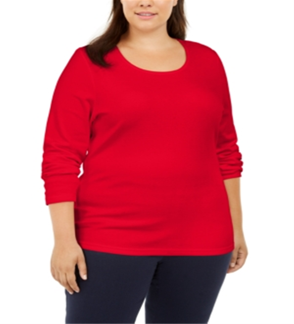 Karen Scott Women's Cotton Long Sleeve Top Red Size 0X