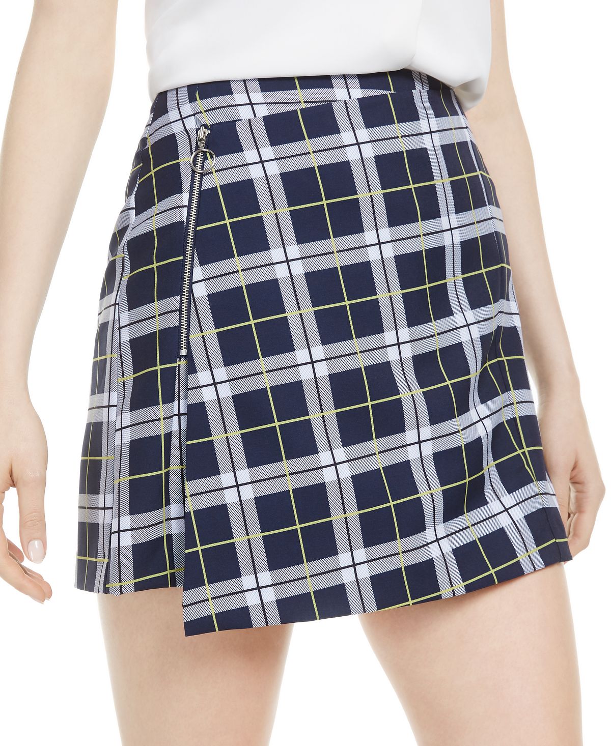 Bar III Women's Plaid Assymetric Mini Skirt Blue Size 10