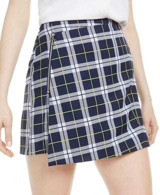 Bar III Women's Plaid Assymetric Mini Skirt Blue Size 10