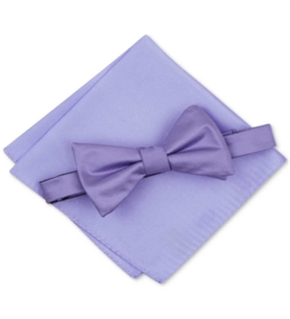 Alfani Men's Satin Pocket Square Bow Tie Purple Size Regular