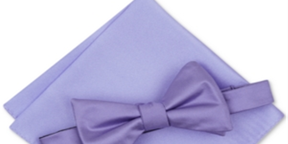 Alfani Men's Satin Pocket Square Bow Tie Purple Size Regular