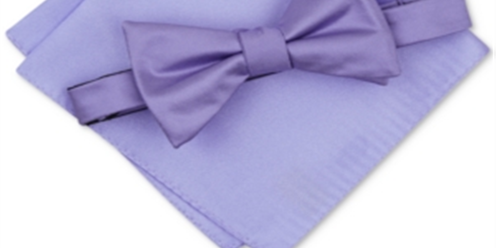 Alfani Men's Satin Pocket Square Bow Tie Purple Size Regular