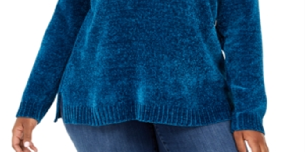 Karen Scott Women's V Neck Chenille Sweater Blue Size 0X