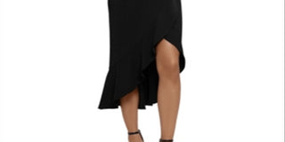 Xscape Women's Ruffled Fit & Flare MIDI Dress Black Size -13/14