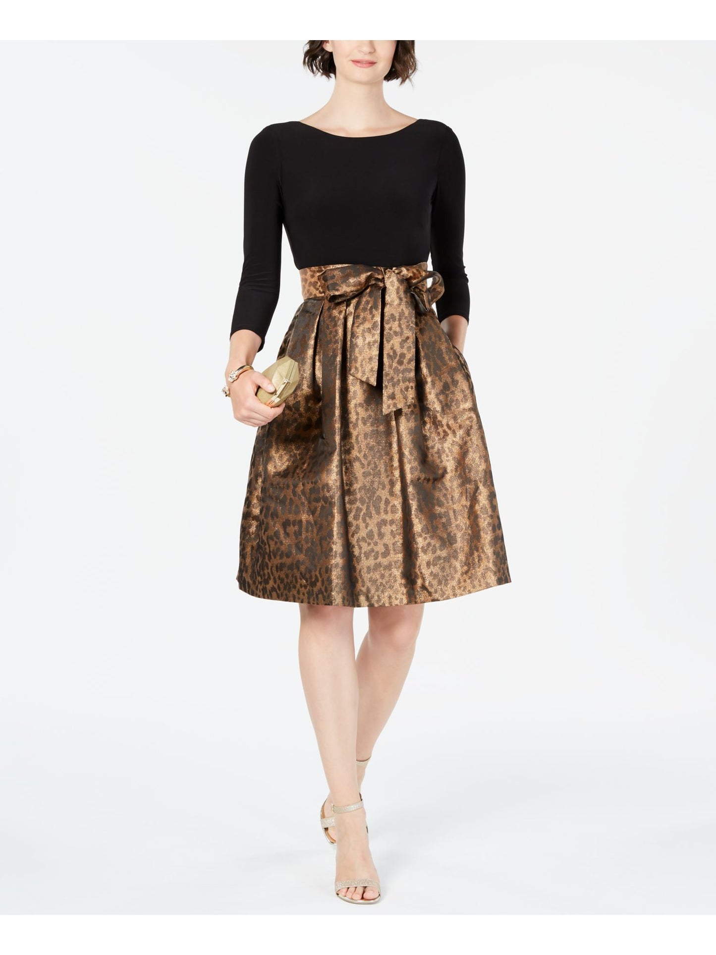 Jessica Howard Women's Cheetah Party Dress Black Size 14 Petite