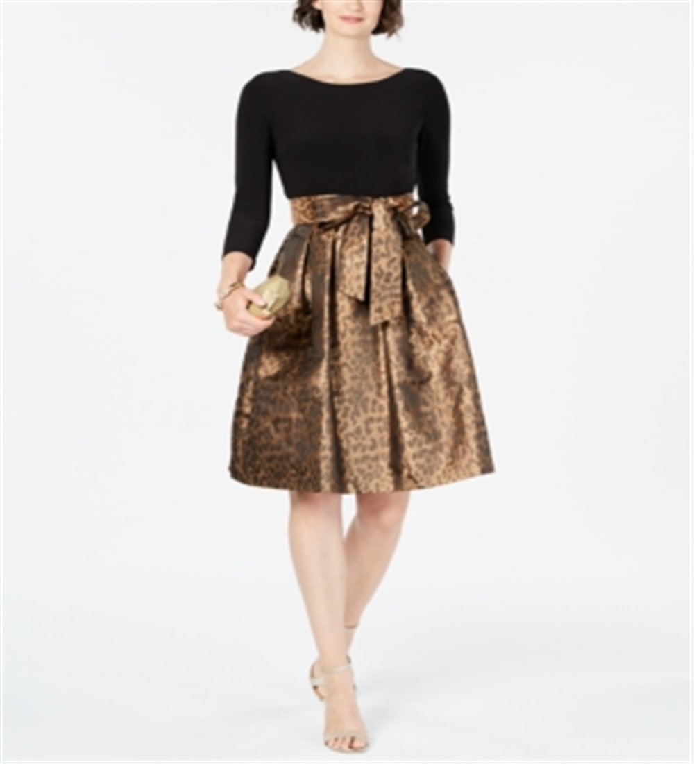 Jessica Howard Women's Cheetah Party Dress Black Size 14 Petite