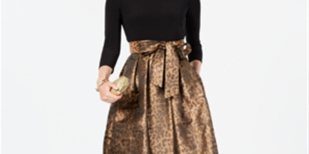 Jessica Howard Women's Cheetah Party Dress Black Size 14 Petite