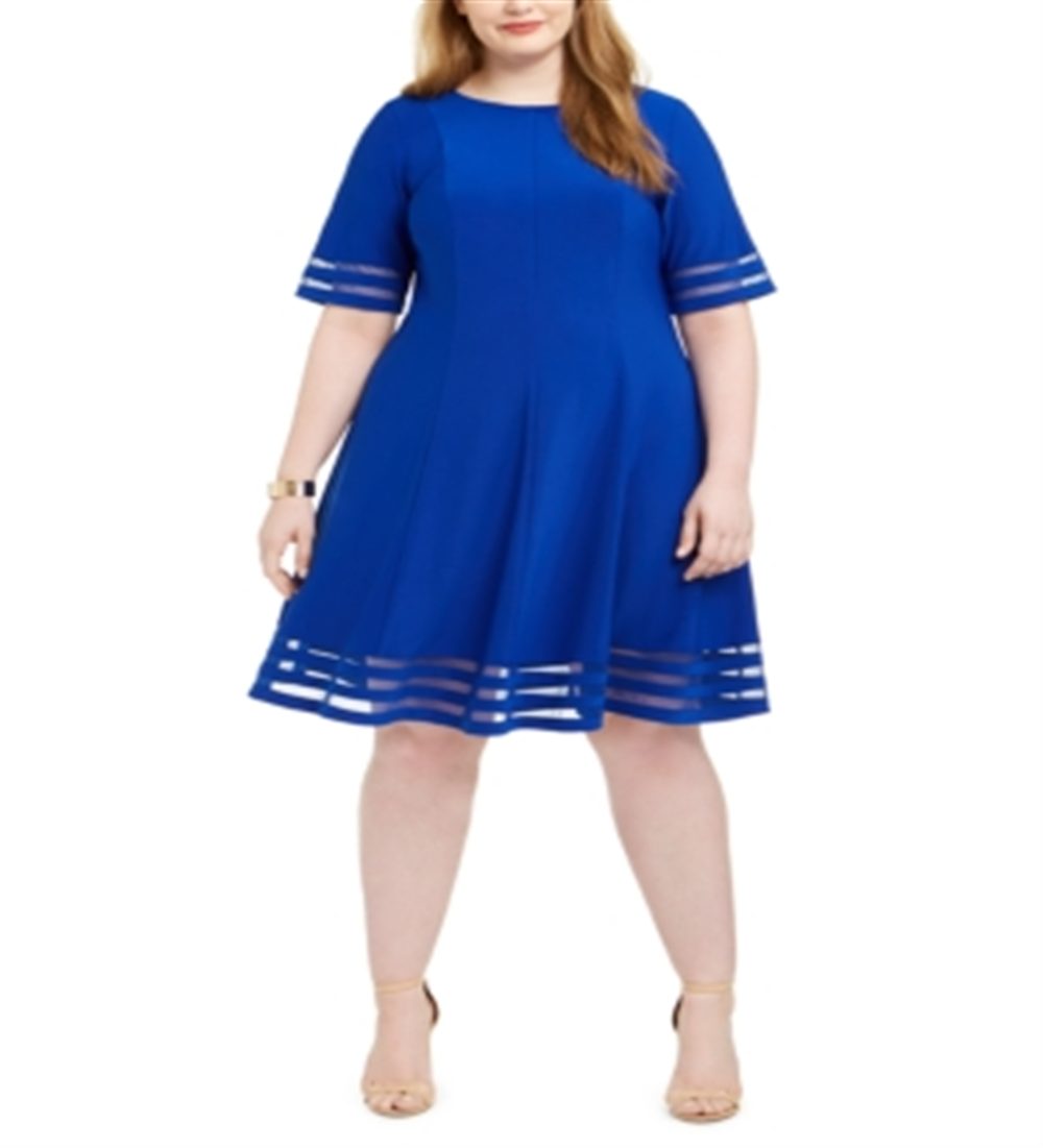 Jessica Howard Women's Plus Illusion Detail Fit & Flare Dress Blue Size 20W