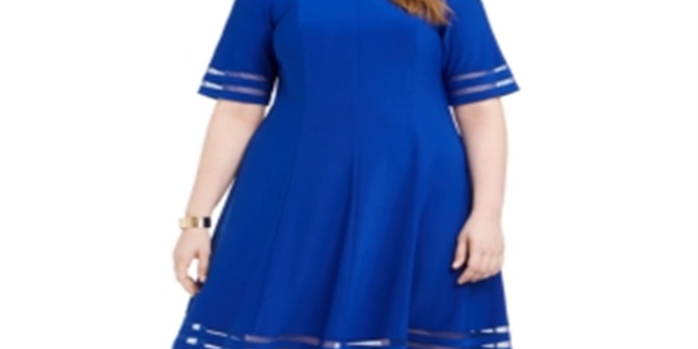 Jessica Howard Women's Plus Illusion Detail Fit & Flare Dress Blue Size 20W