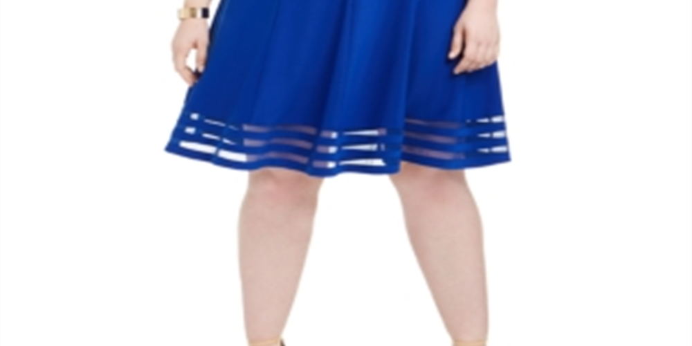 Jessica Howard Women's Plus Illusion Detail Fit & Flare Dress Blue Size 20W