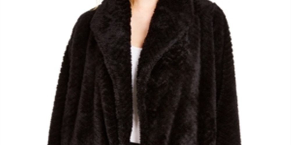 Calvin Klein Women's Fleece Open Front Car Coat Black Size Medium