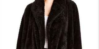 Calvin Klein Women's Fleece Open Front Car Coat Black Size Medium