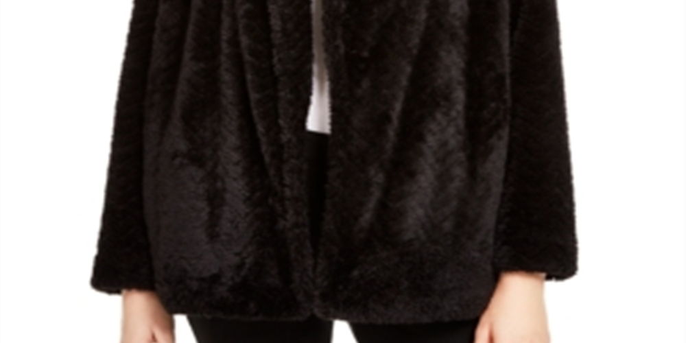 Calvin Klein Women's Fleece Open Front Car Coat Black Size Medium