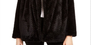 Calvin Klein Women's Fleece Open Front Car Coat Black Size Medium