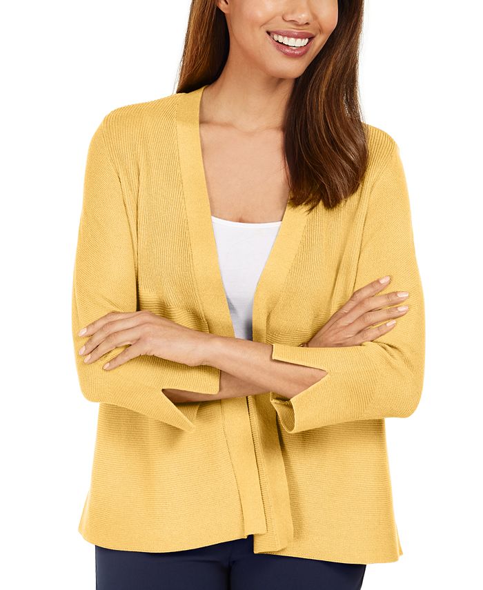 JM Collection Women's Mixed Ribbed Split Sleeve Cardigan Yellow Size Small