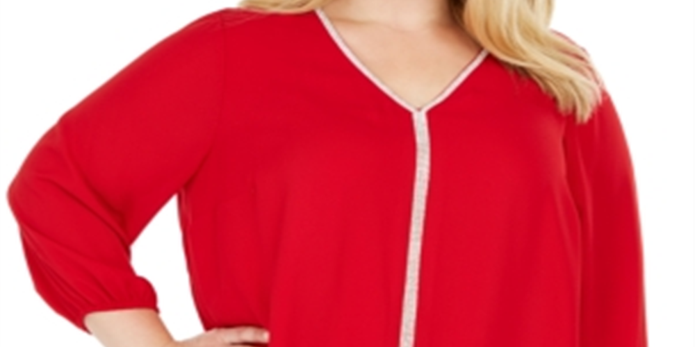 JM Collection Women's Glitter Stripe Top Red Size 0X