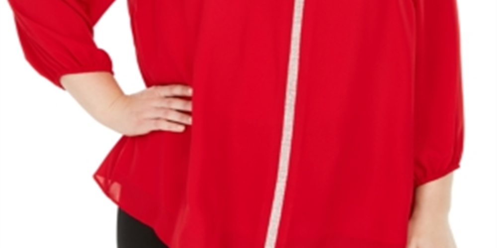 JM Collection Women's Glitter Stripe Top Red Size 0X