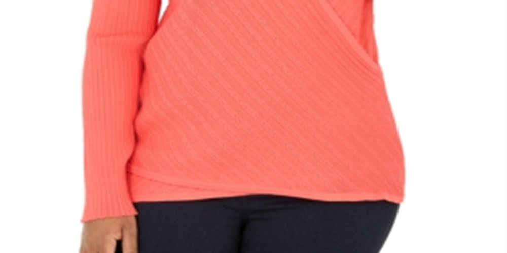 INC International Concepts Women's Surplice Pullover Sweater Orange Size 0X