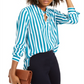 INC International Concepts Women's Striped Button Down Shirt Blue Size Large