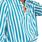 INC International Concepts Women's Striped Button Down Shirt Blue Size Large