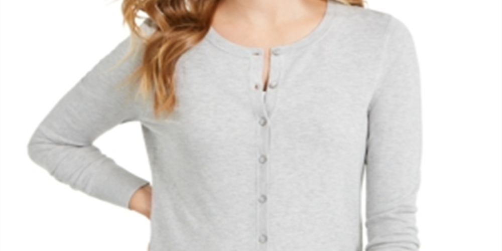 Charter Club Women's Long Sleeve Button Front Cardigan Gray Size Medium