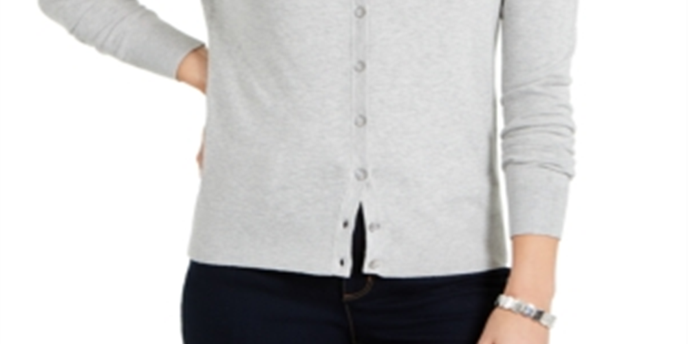 Charter Club Women's Long Sleeve Button Front Cardigan Gray Size Medium