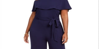 Almost Famous Women's Trendy Plus Off Shoulder Jumpsuit Blue Size 1X