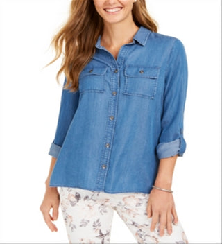 Charter Club Women's Denim Utility Shirt Blue Size Large