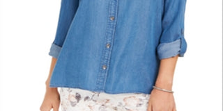 Charter Club Women's Denim Utility Shirt Blue Size Large