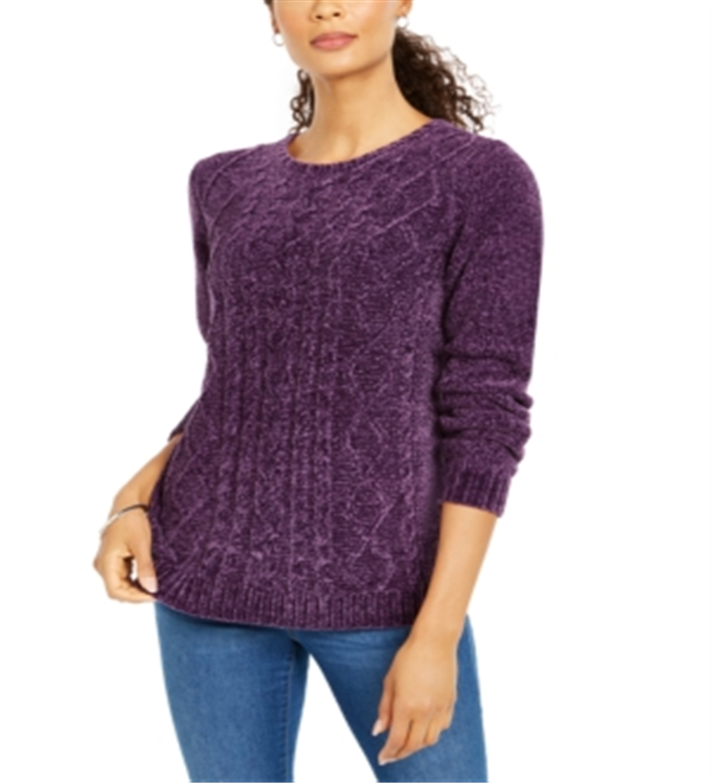 Karen Scott Women's Cable Knit Chenille Sweater Purple Size S