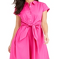 Charter Club Women's Cotton Tie Waist Fit & Flare Dress Pink Size 16