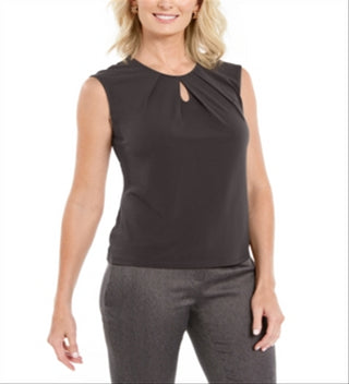 Kasper Women's Printed Keyhole Top Brown Size Large