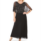 Jkara Womens Black Embellished Short Sleeve V Neck Maxi Evening Sheath Dress 6