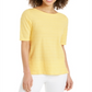 Charter Club Women's Cotton Texture Striped Elbow Sleeve Top Yellow Size X-Large