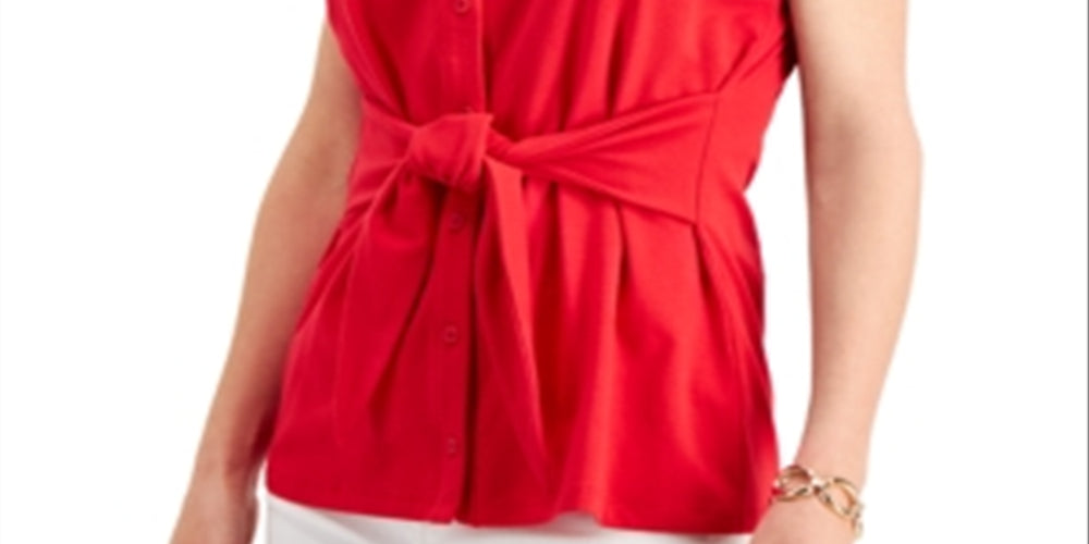 Charter Club Women's Tie Front Sleeveless Top Red Size Small