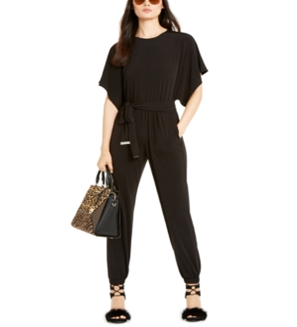 Michael Kors Women's Solid Short Sleeve Dolman Jumpsuit & Rompers Black Size Medium