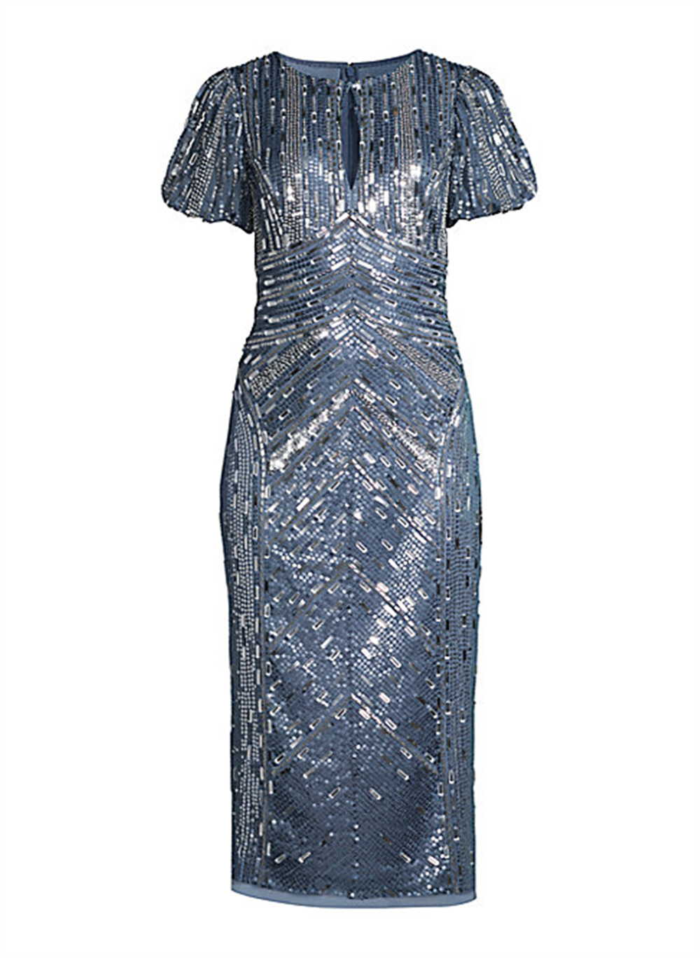 Aidan Mattox Women's Beaded Keyhole MIDI Dress Blue Grey - Size 6